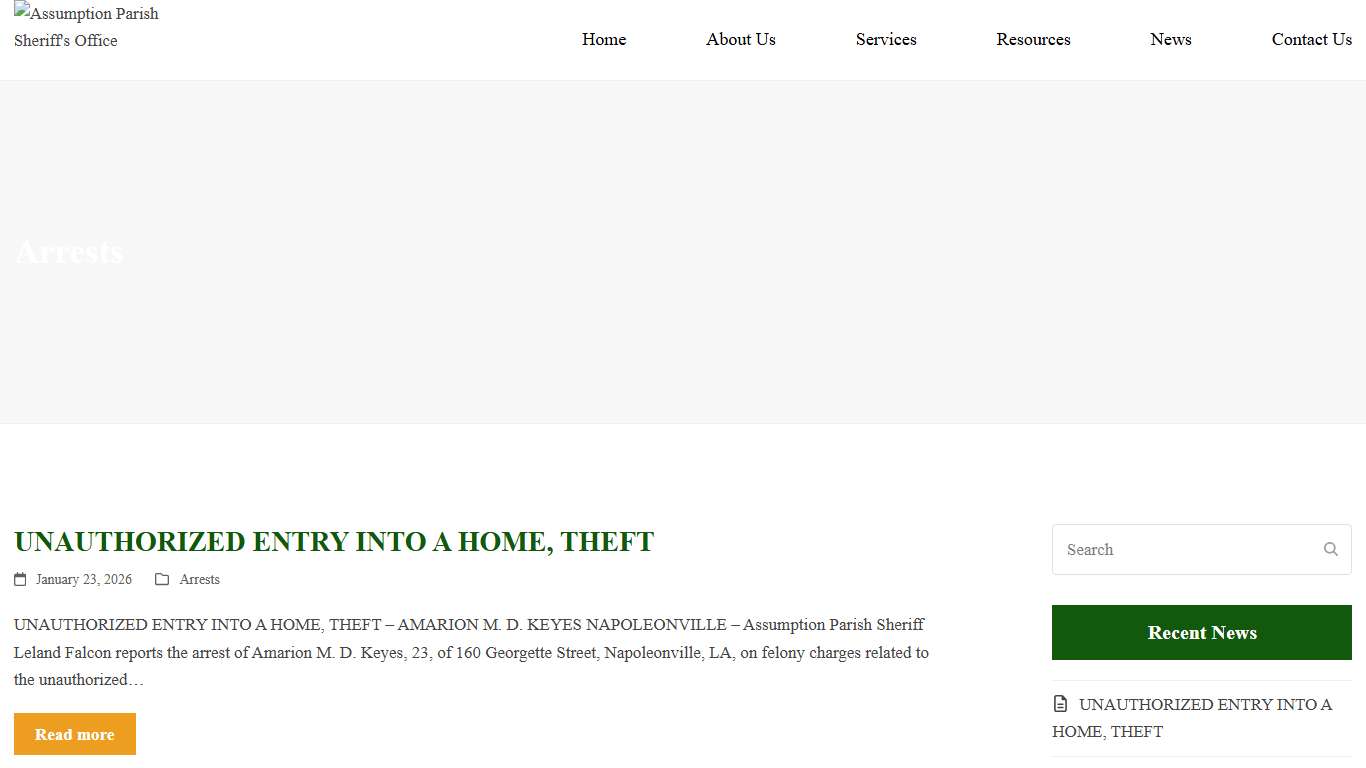 Arrests Archives - Assumption Parish Sheriff's Office